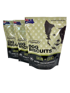 SKIN + COAT HEALTH FOR DOGS. NATURAL HEALTHY BISCUITS.