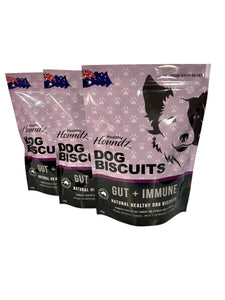 GUT + IMMUNE HEALTH FOR DOGS. NATURAL HEALTHY BISCUITS.