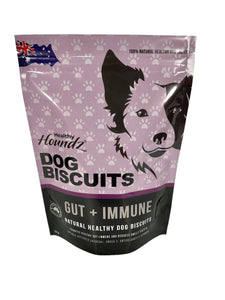 GUT + IMMUNE HEALTH FOR DOGS. NATURAL HEALTHY BISCUITS.
